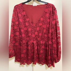 Plus Size Red Lace Top